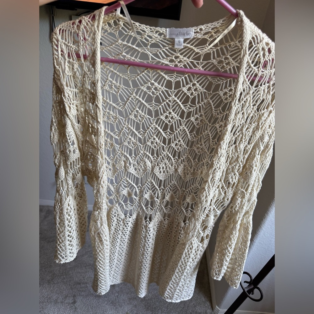 Charming Charlie Cream Crochet Cardigan